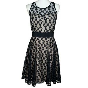 Milly‎ Cheetah Lurex Lace Dress Nude Size 4 Sheer Yoke Silk Combo Made USA